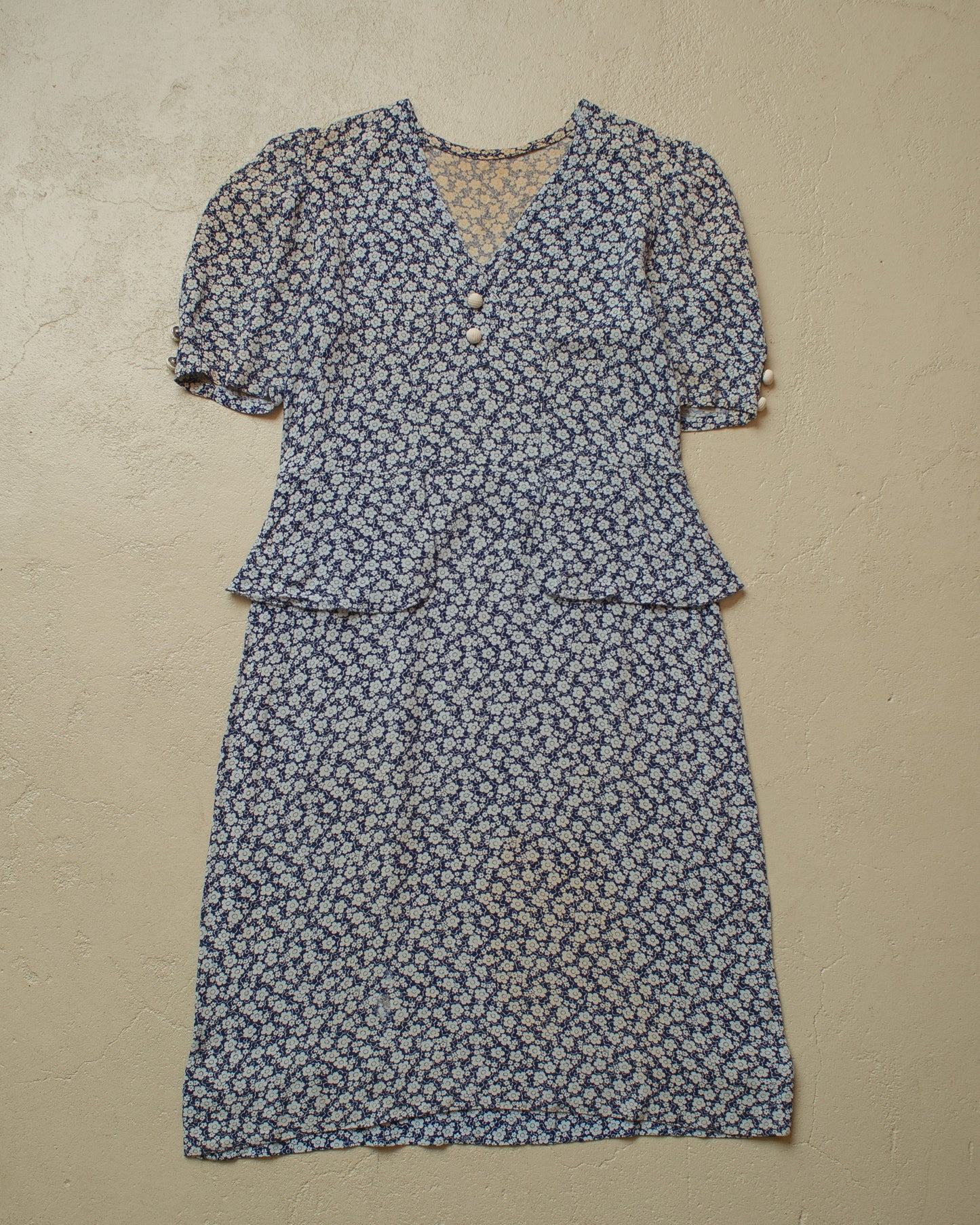 1950s Womens German Flower Print Dress - S