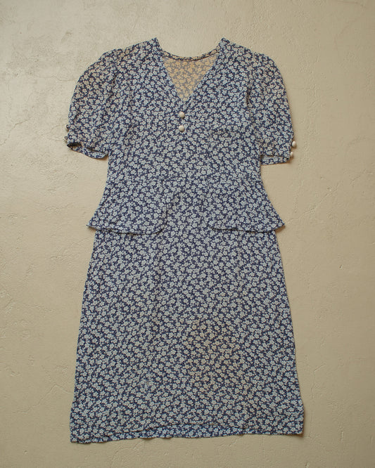 1950s Womens German Flower Print Dress - S