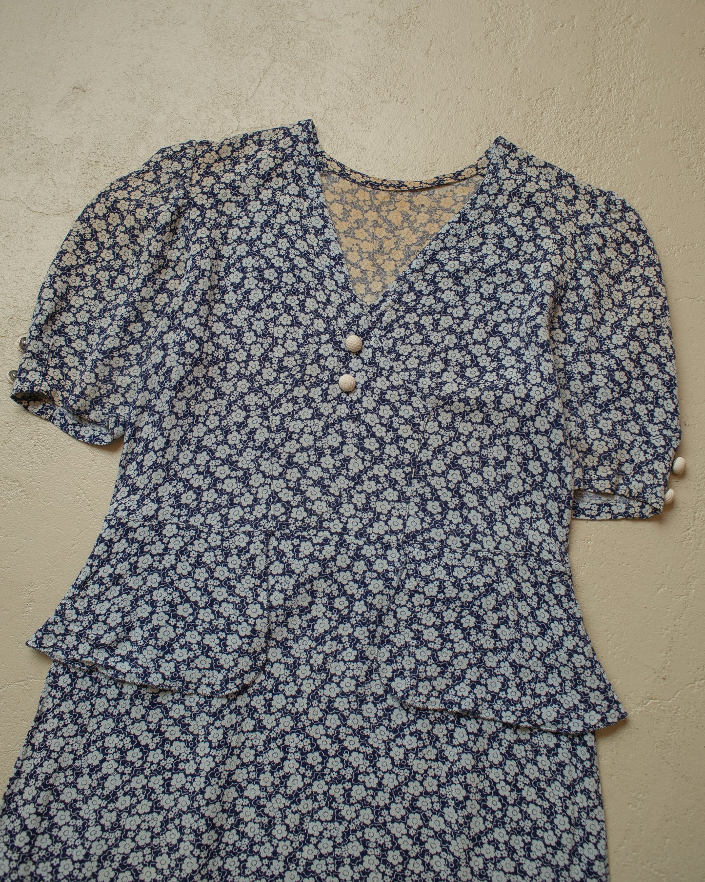1950s Womens German Flower Print Dress - S