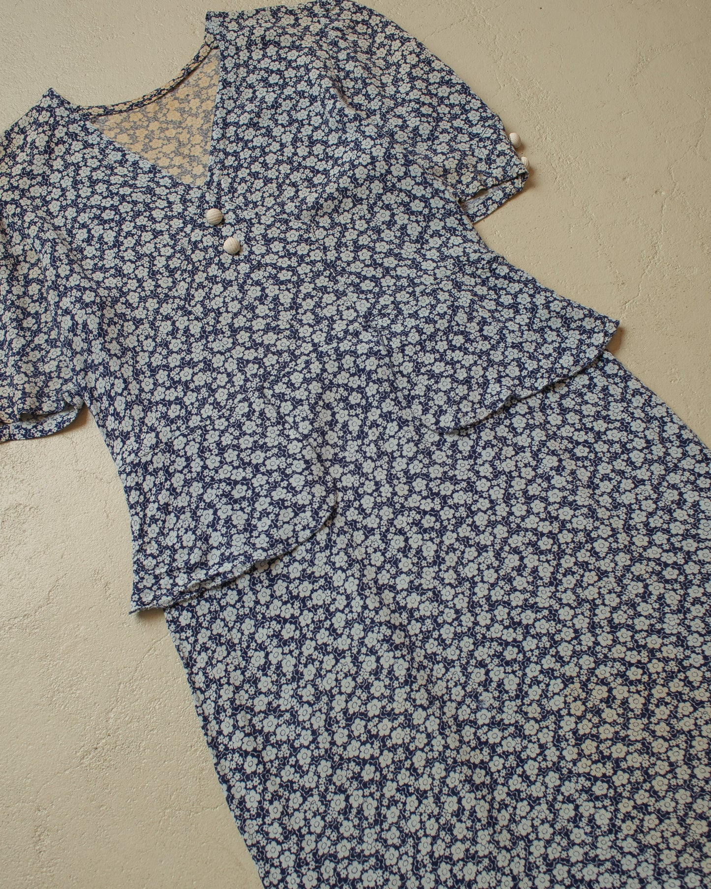 1950s Womens German Flower Print Dress - S