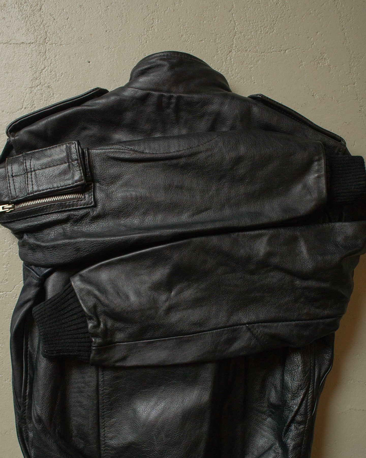 1980s lined Bomber Leather Jacket black - XS/S