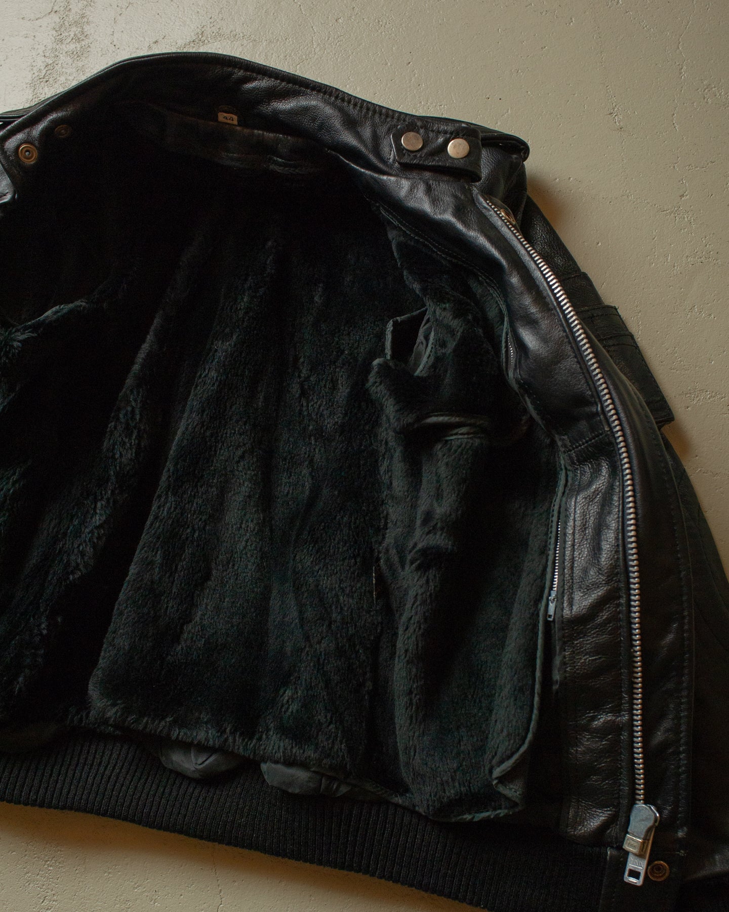 1980s lined Bomber Leather Jacket black - XS/S