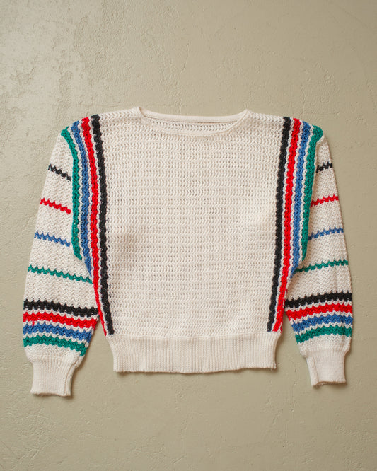 1970s Womens striped Knit Sweater white - S