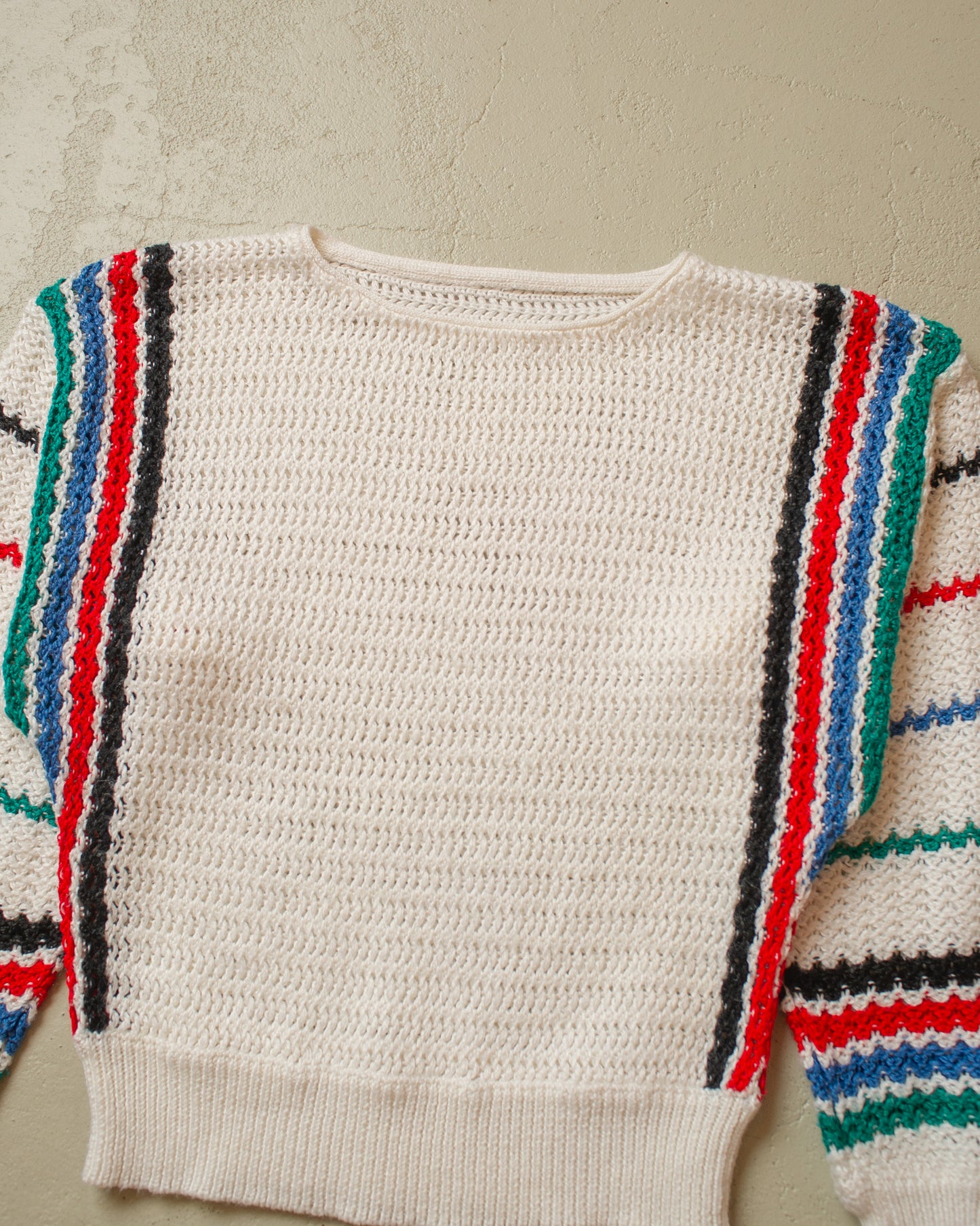 1970s Womens striped Knit Sweater white - S