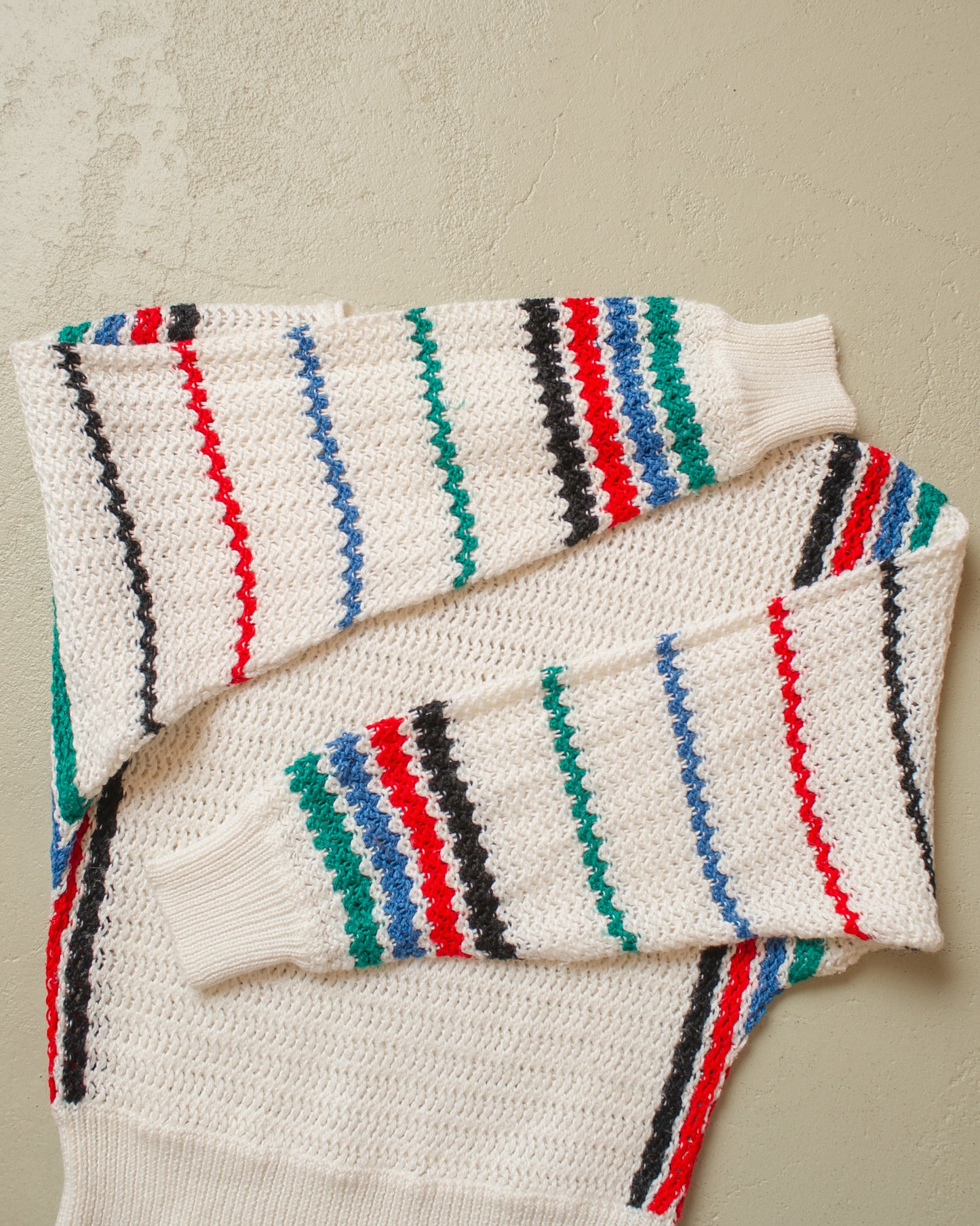 1970s Womens striped Knit Sweater white - S