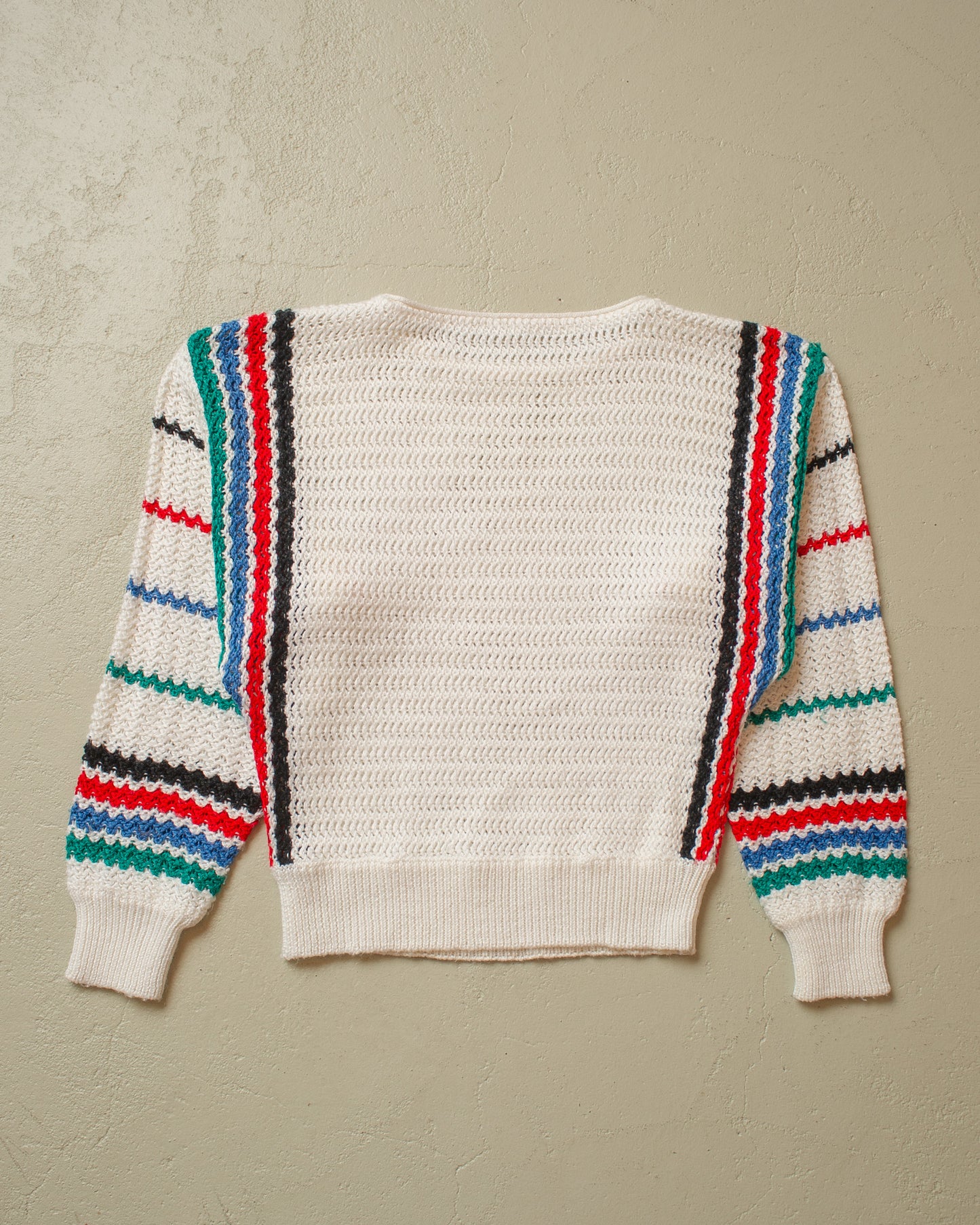 1970s Womens striped Knit Sweater white - S