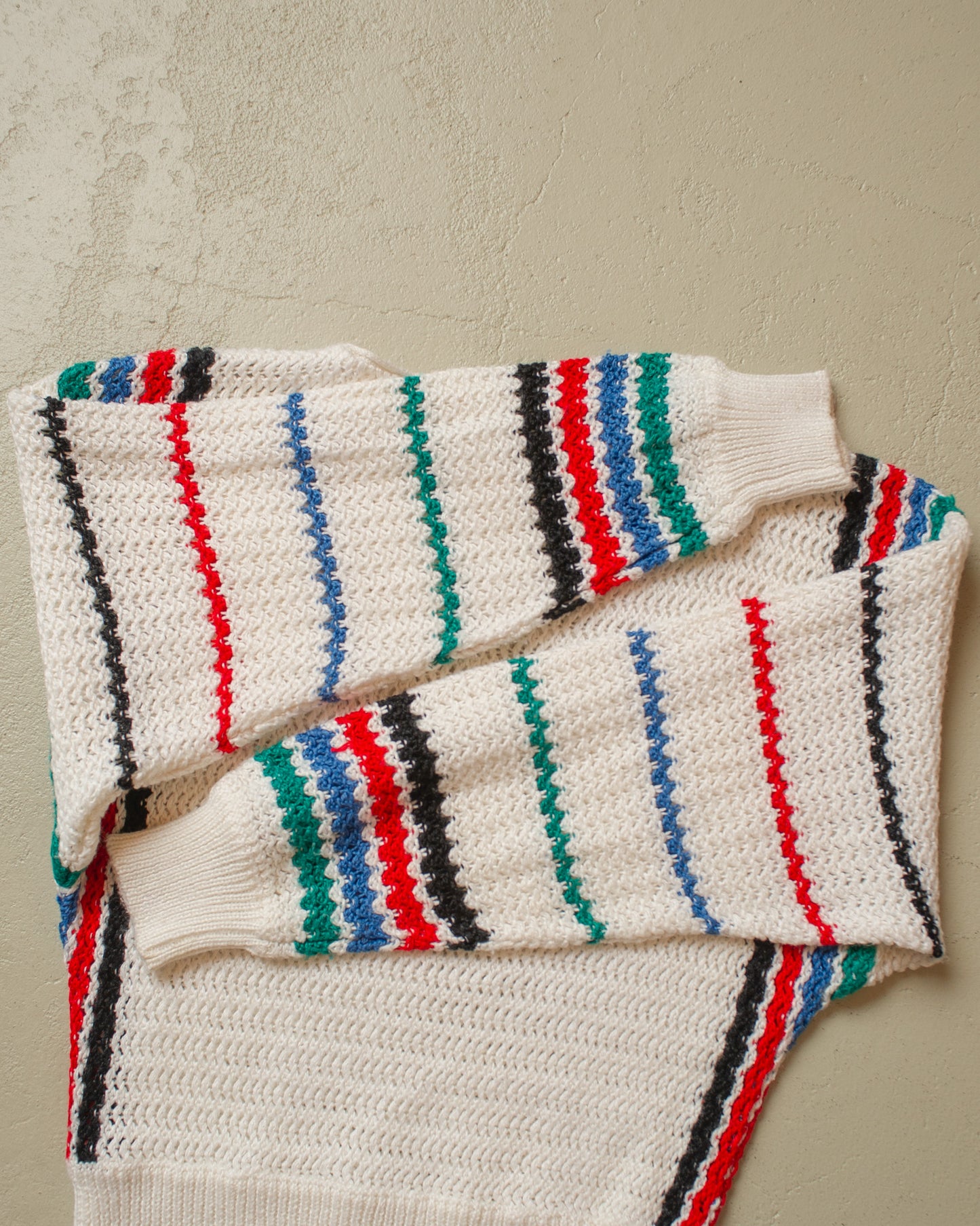 1970s Womens striped Knit Sweater white - S