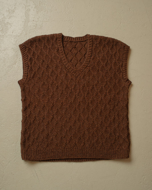 1960s Handmade Knit Vest brown - M/L