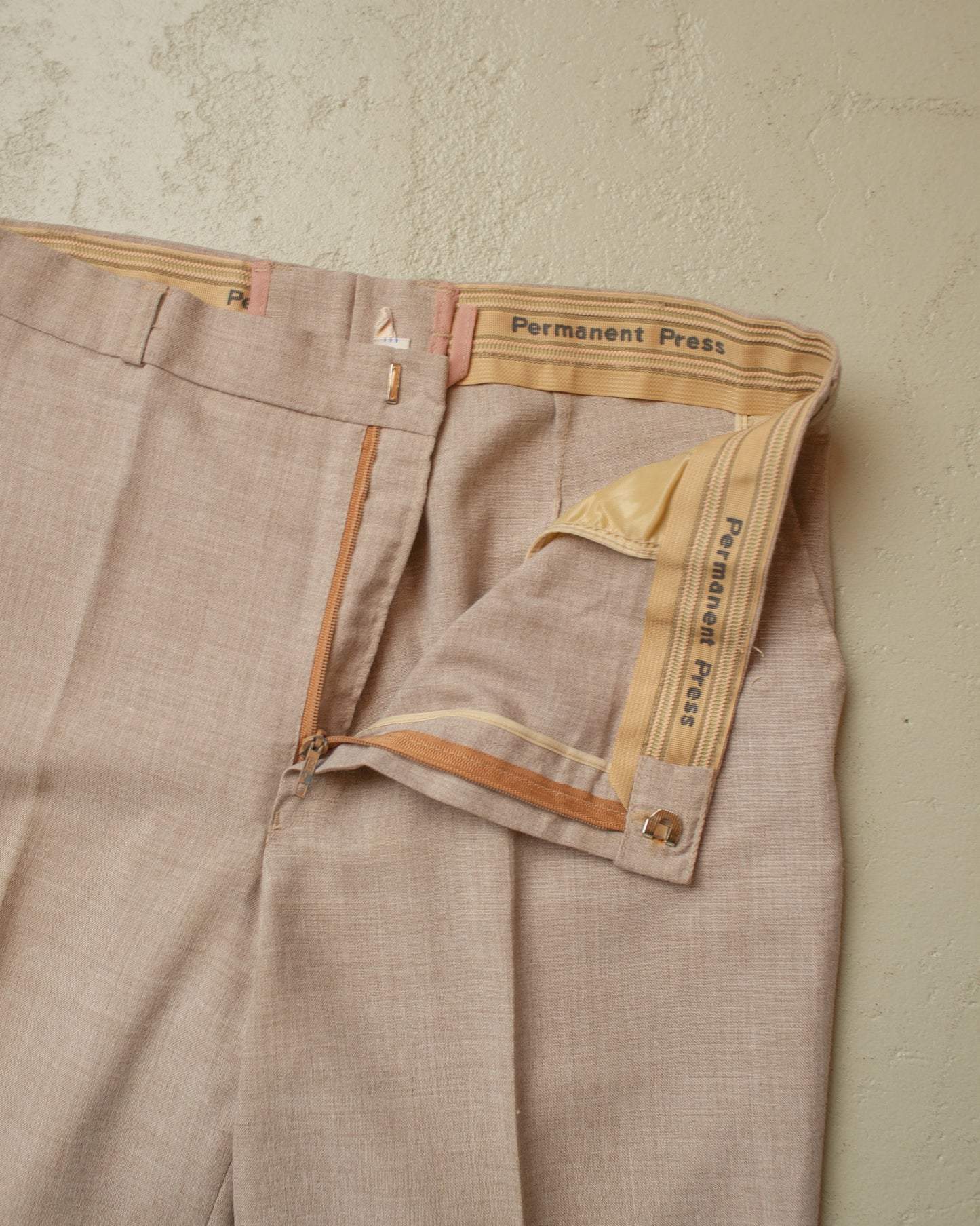 1970s German Permanent Press light Flared Pants beige - W34,5 L32