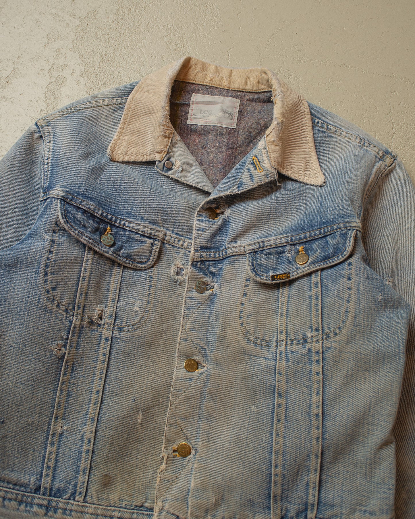 1970s/80s distressed Lee Stromrider lined Denim Jacket - L/XL