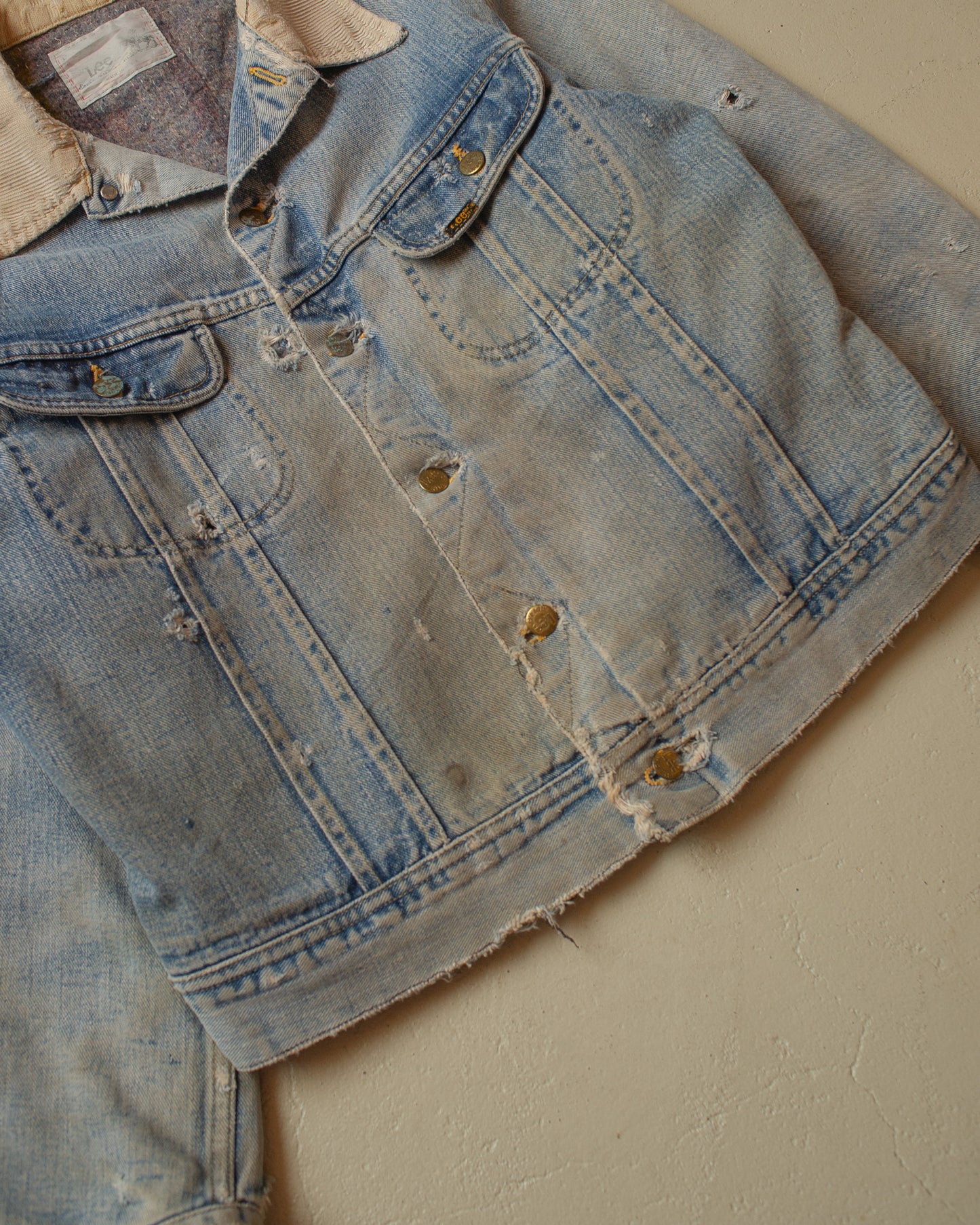 1970s/80s distressed Lee Stromrider lined Denim Jacket - L/XL