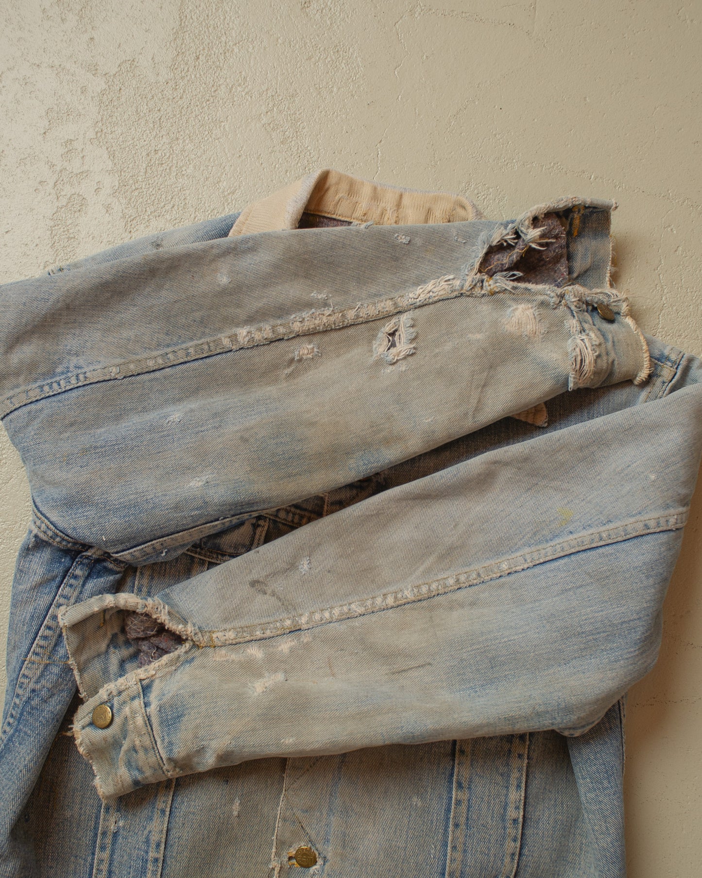 1970s/80s distressed Lee Stromrider lined Denim Jacket - L/XL