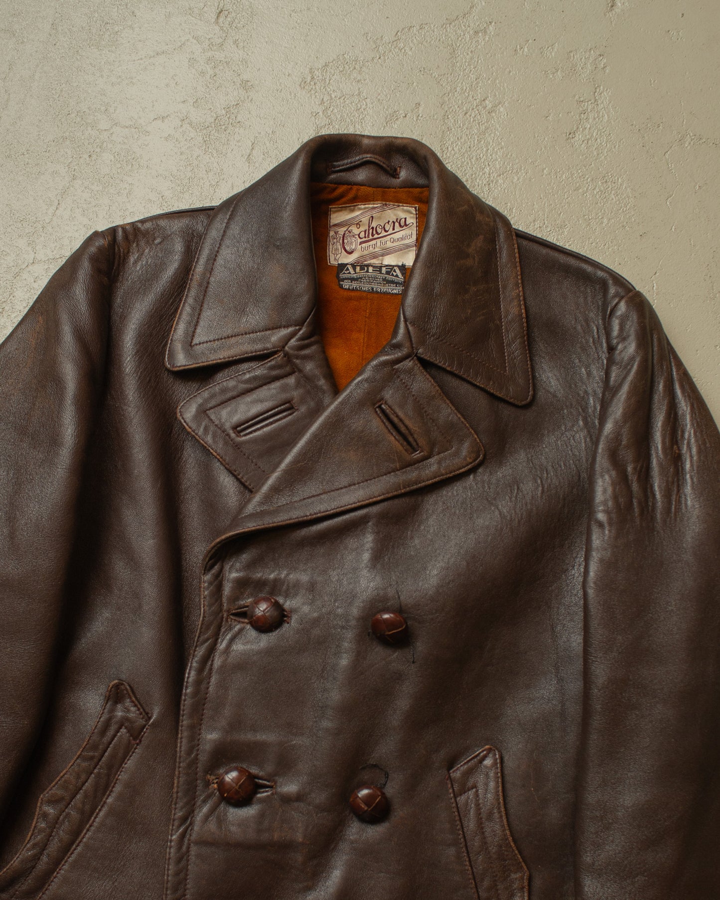 1930s German Cahocra "ADEFA" Leather Car Coat brown - M