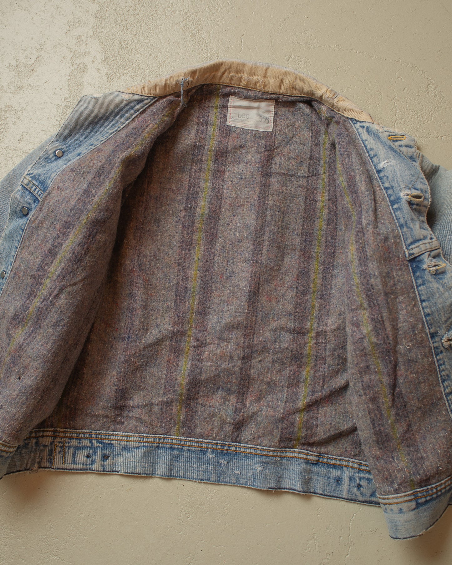 1970s/80s distressed Lee Stromrider lined Denim Jacket - L/XL