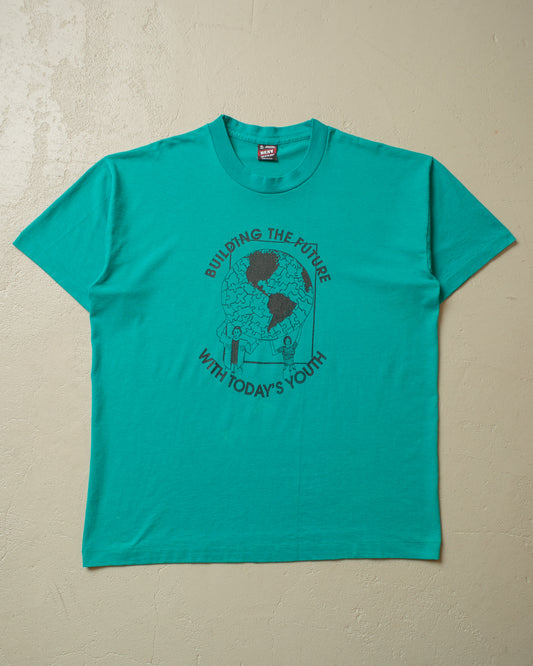 1990s Building the Future T-shirt turquoise - XL