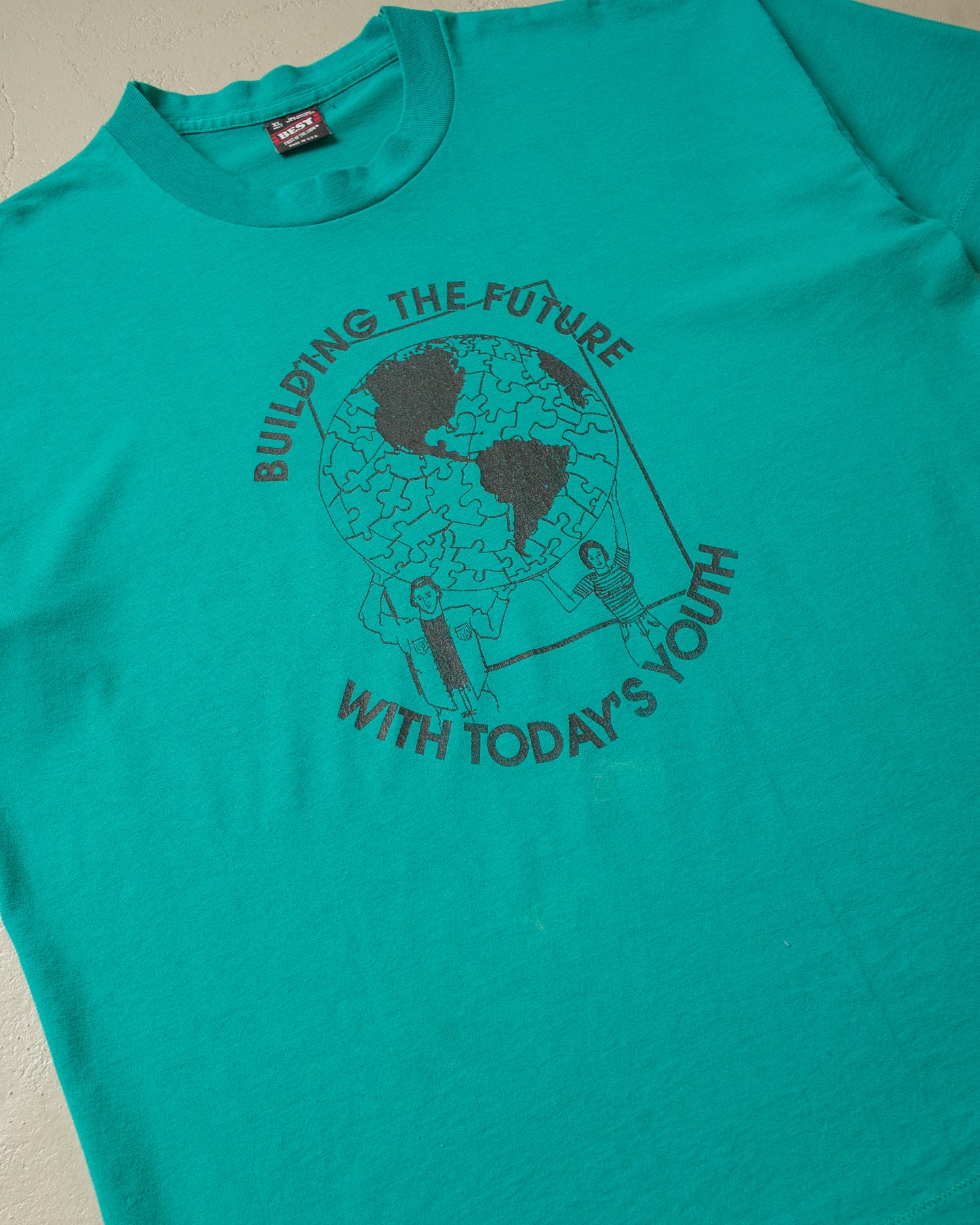 1990s Building the Future T-shirt turquoise - XL
