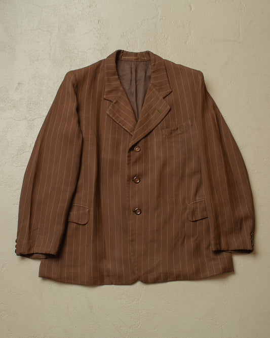1930s German pinstriped Single breasted Suit brown - M/L