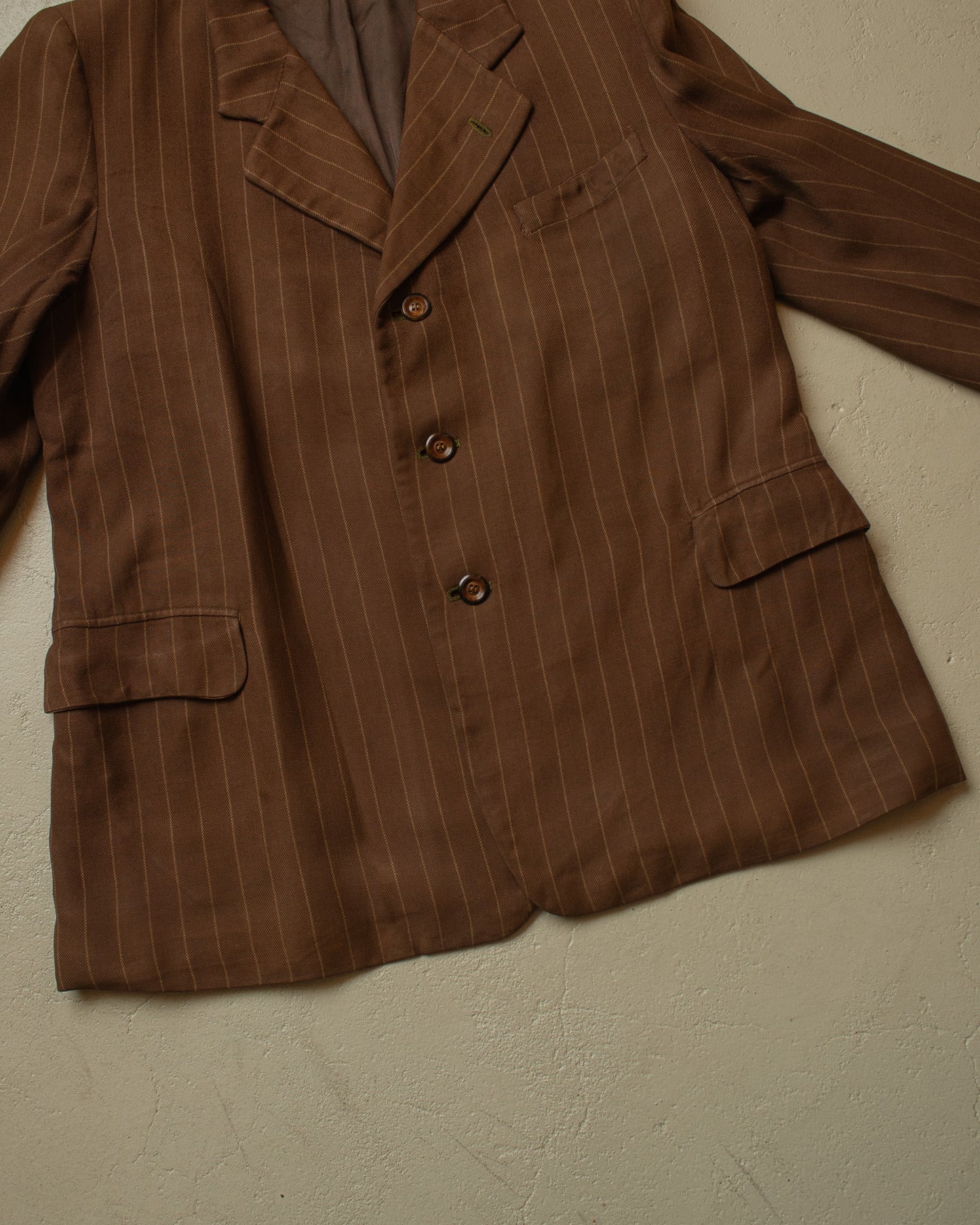 1930s German pinstriped Single breasted Suit brown - M/L