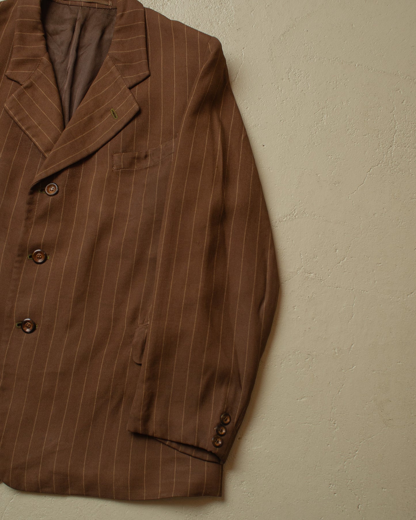 1930s German pinstriped Single breasted Suit brown - M/L