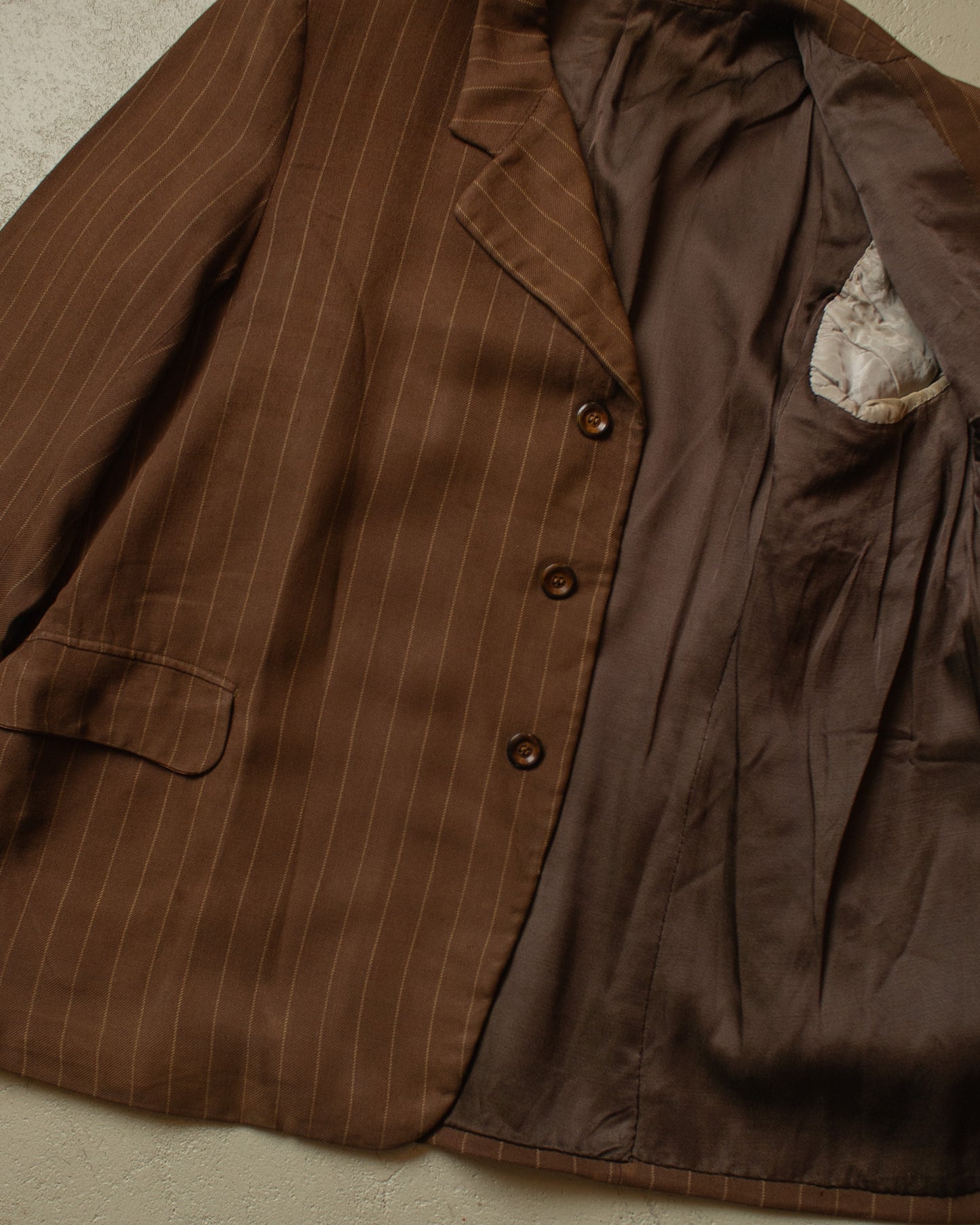 1930s German pinstriped Single breasted Suit brown - M/L