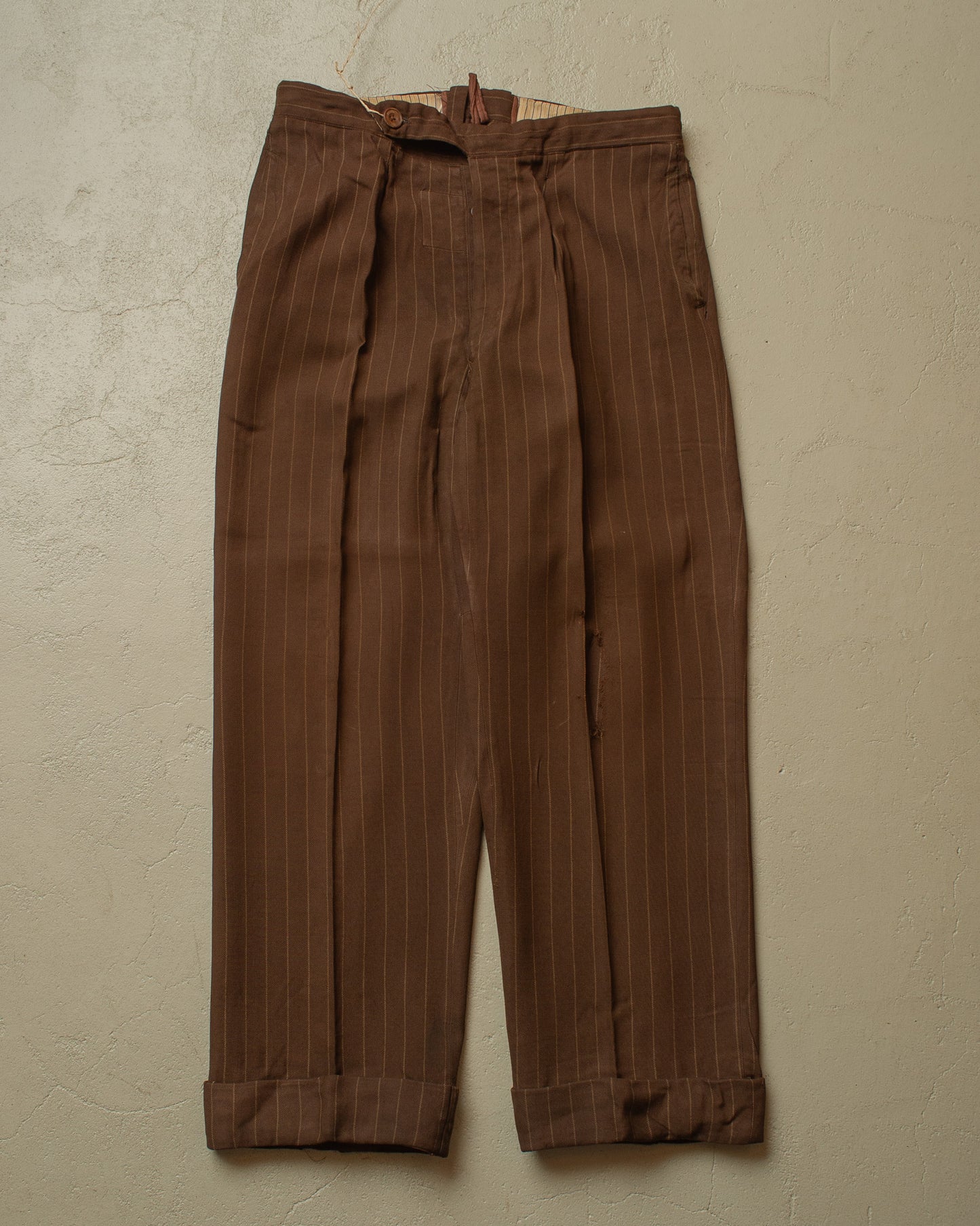 1930s German pinstriped Single breasted Suit brown - M/L