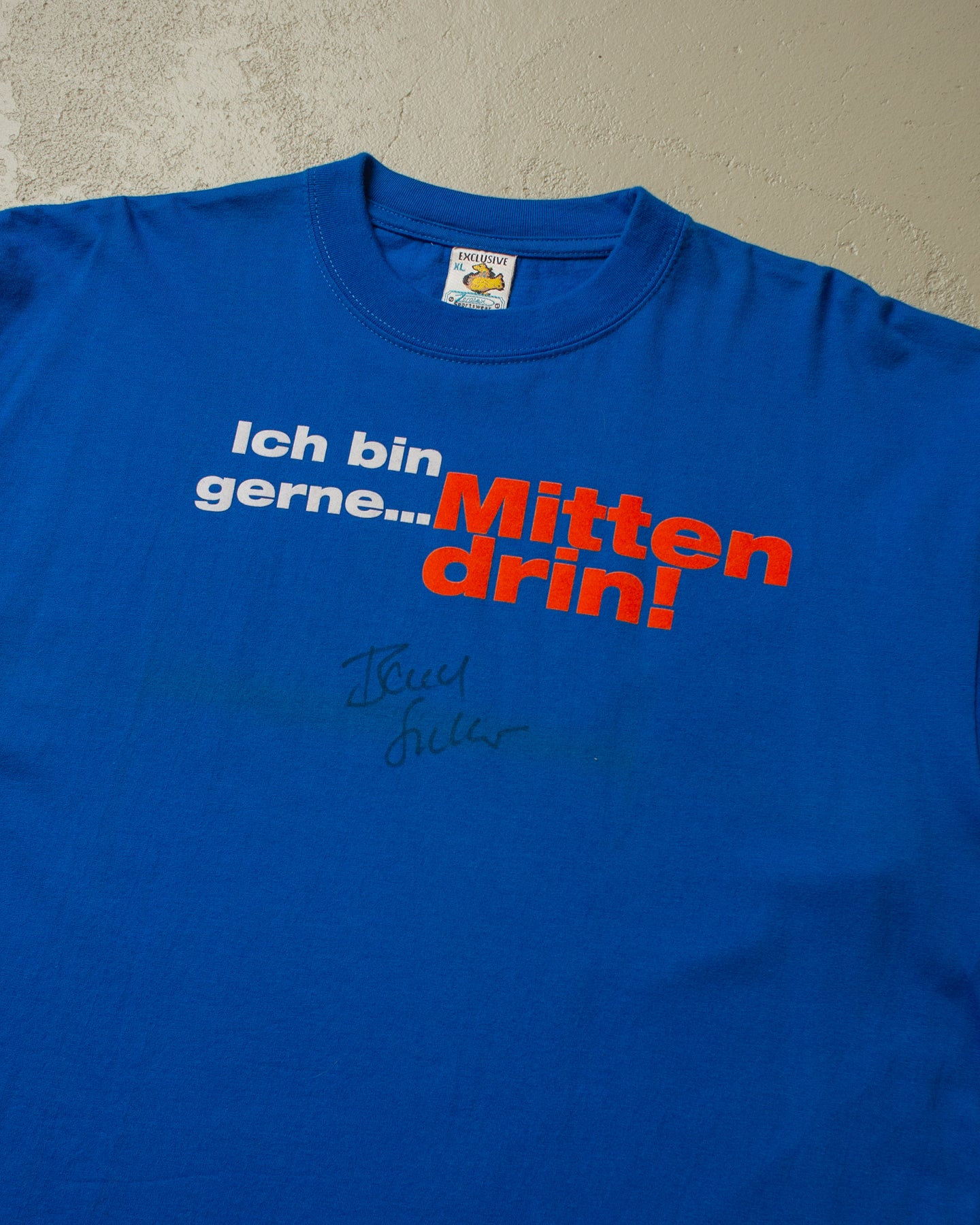 1990s/00s Mittendrin Bernd Stelter signed T-shirt blue - XL/XXL