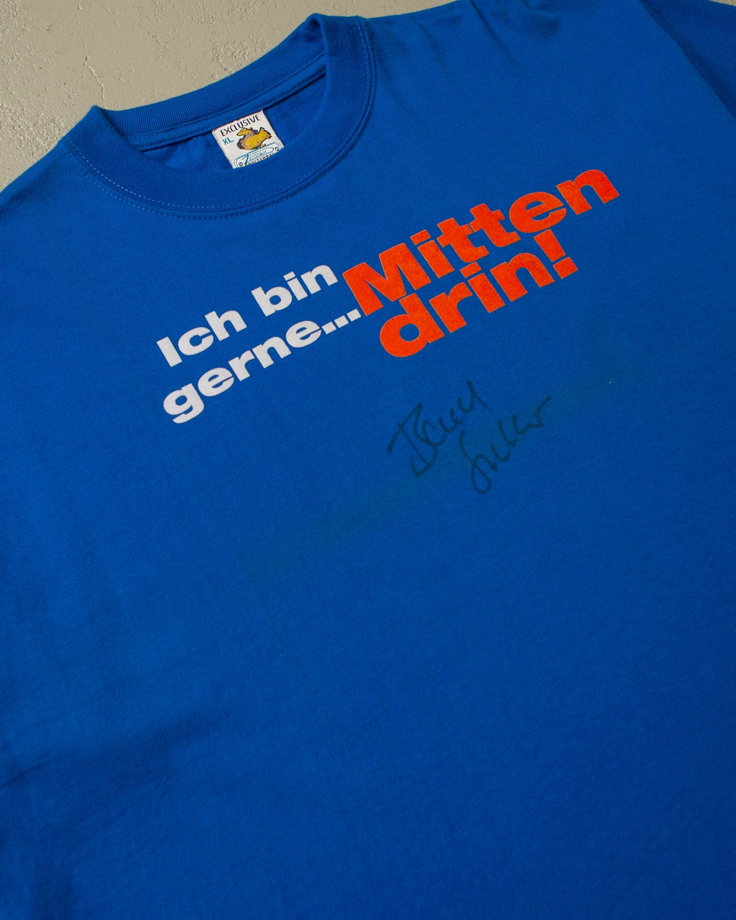 1990s/00s Mittendrin Bernd Stelter signed T-shirt blue - XL/XXL