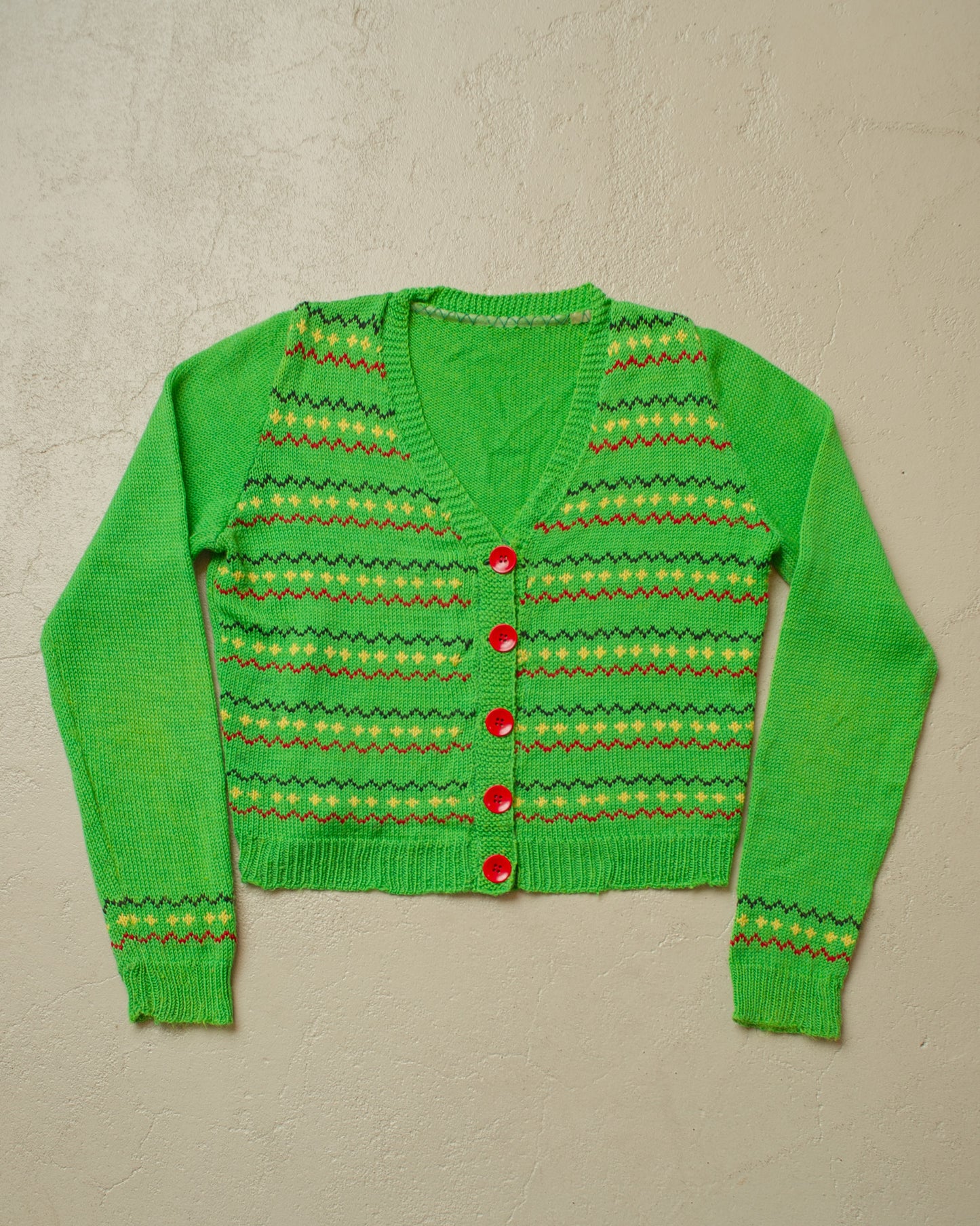 1950s Reproduction Womens Pattern Wool Knit Jacket green - XS