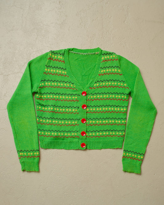 1950s Reproduction Womens Pattern Wool Knit Jacket green - XS