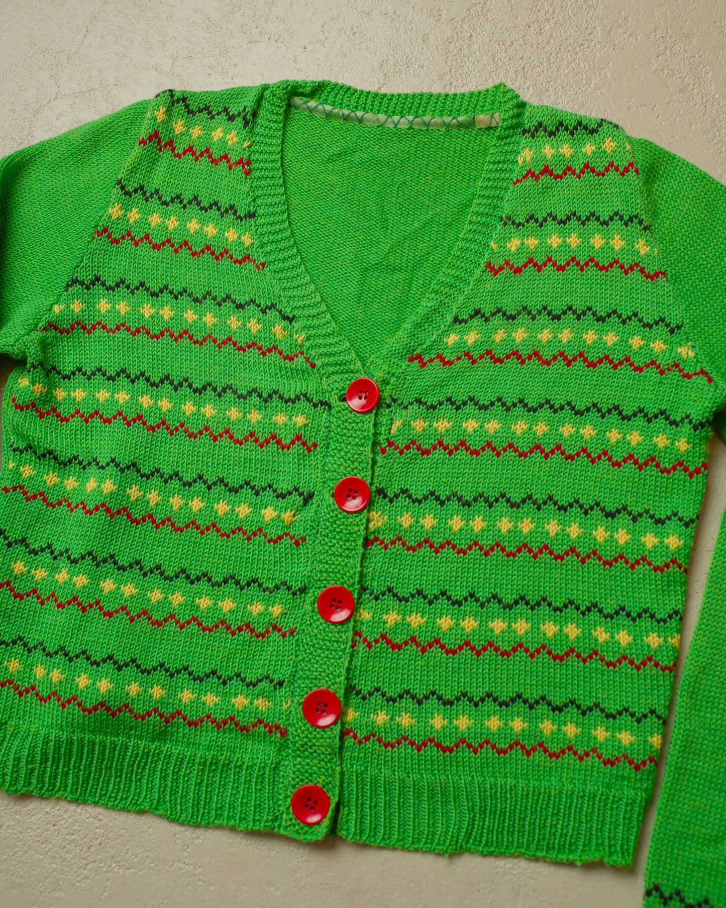 1950s Reproduction Womens Pattern Wool Knit Jacket green - XS