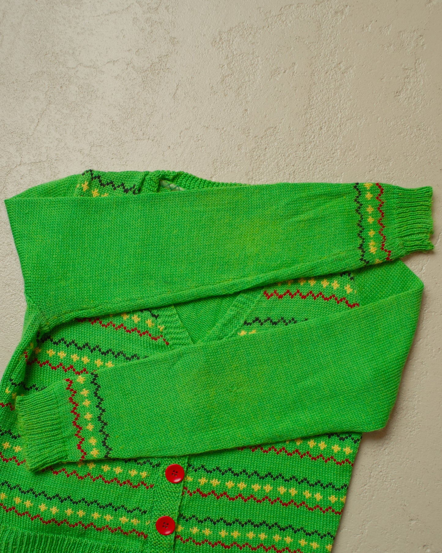 1950s Reproduction Womens Pattern Wool Knit Jacket green - XS