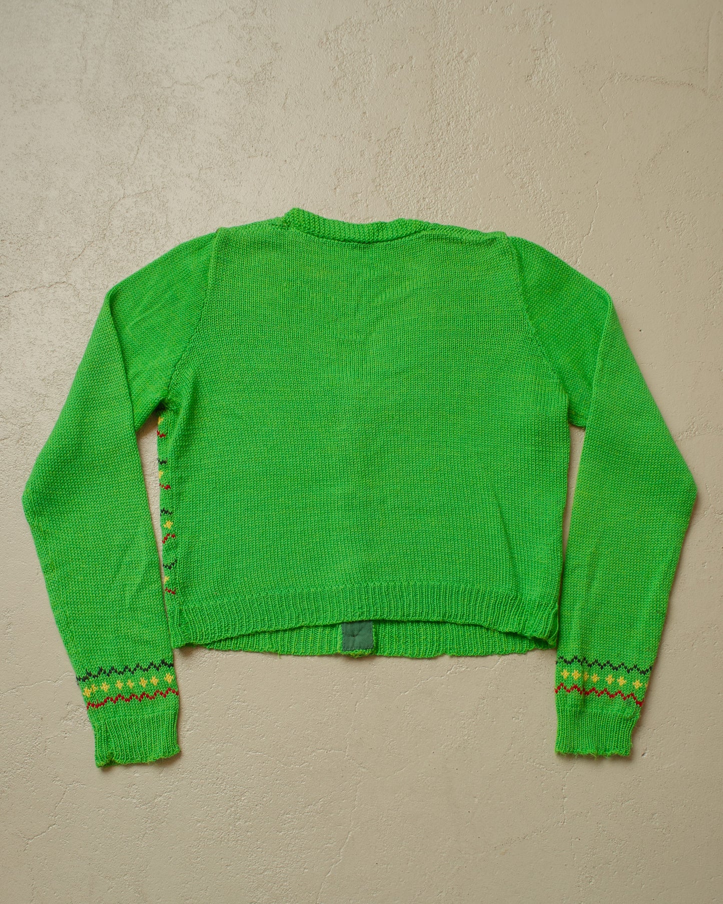 1950s Reproduction Womens Pattern Wool Knit Jacket green - XS