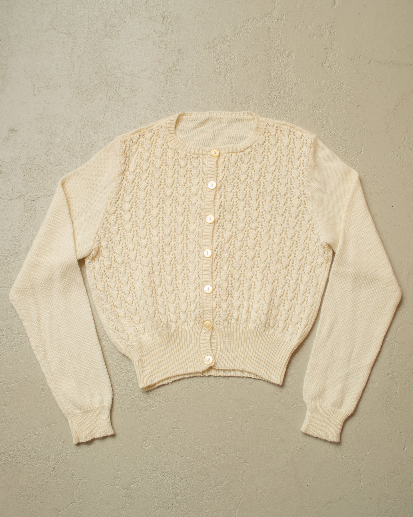 1950s Reproduction Womens Textured Knit Jacket creme -S/M