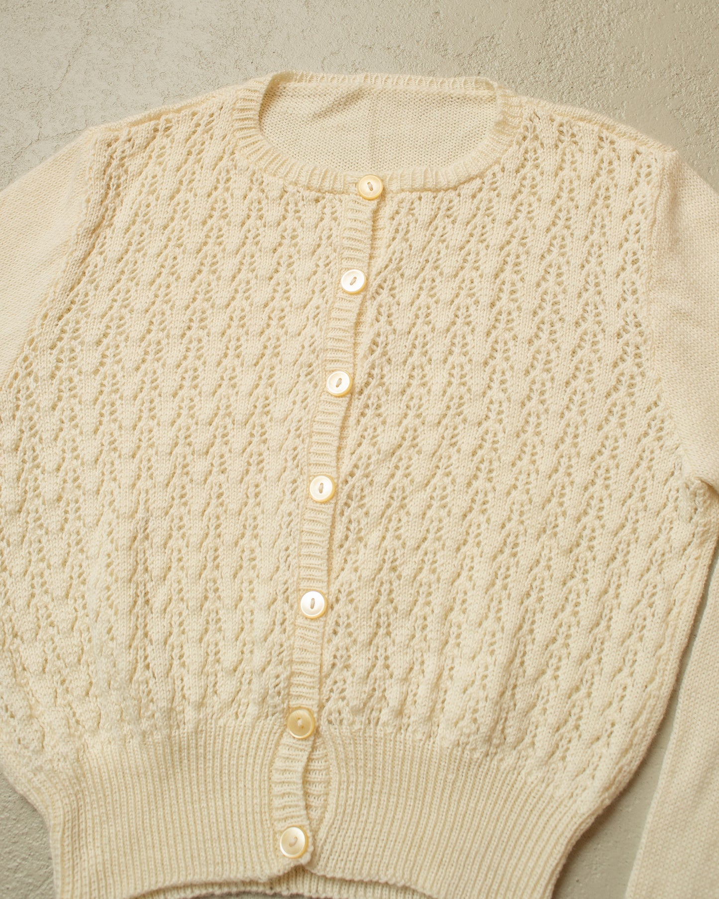 1950s Reproduction Womens Textured Knit Jacket creme -S/M