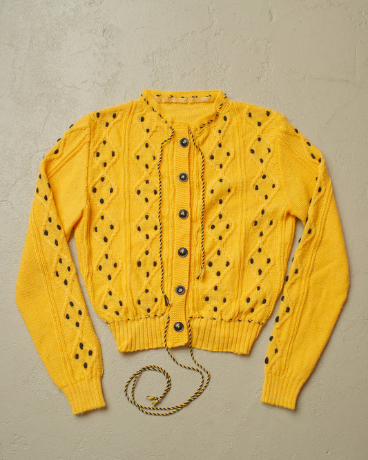 1930s Reproduction Womens Pearl Knit Jacket yellow - S