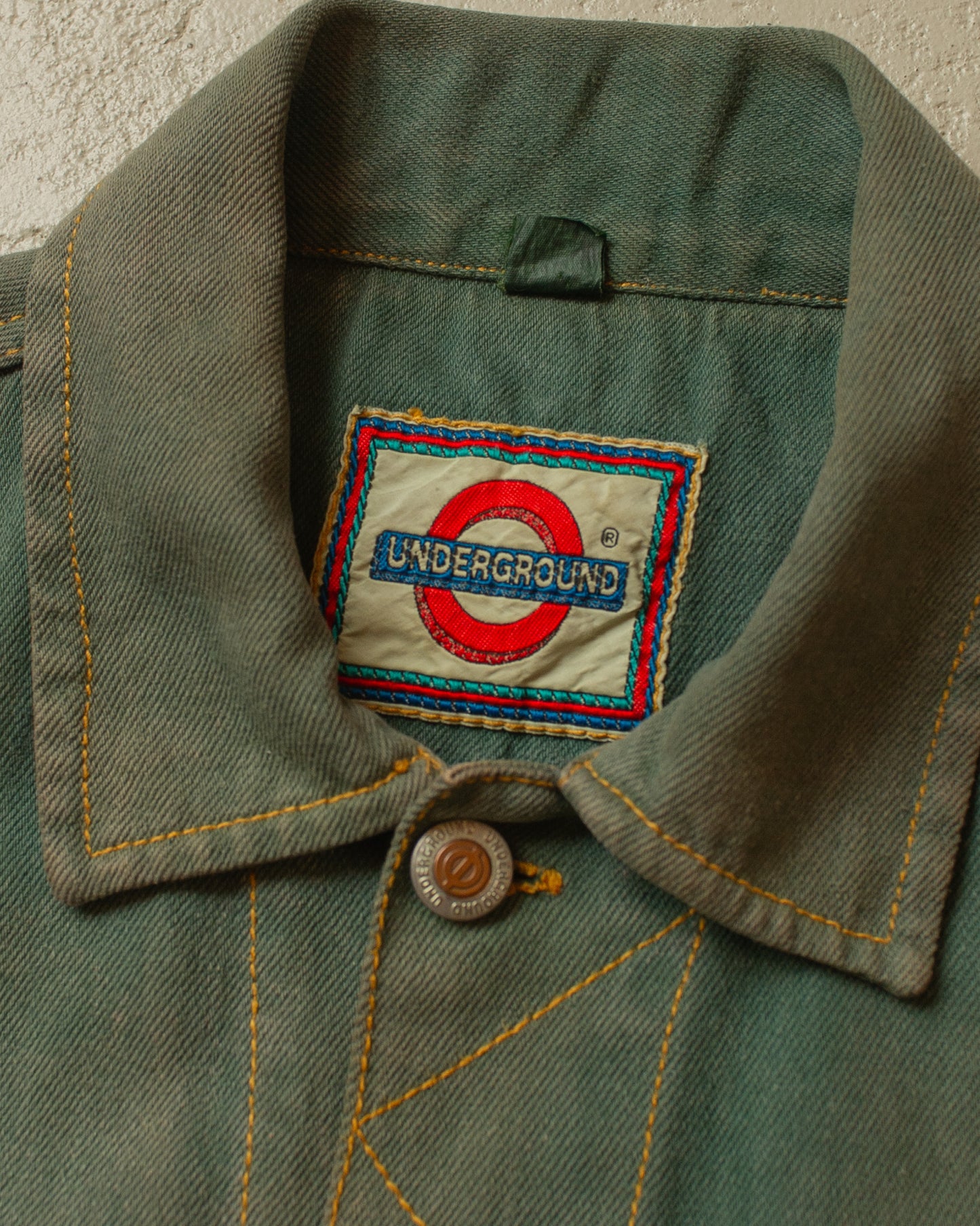1980s Sunfaded Underground Denim Vest green - M/L