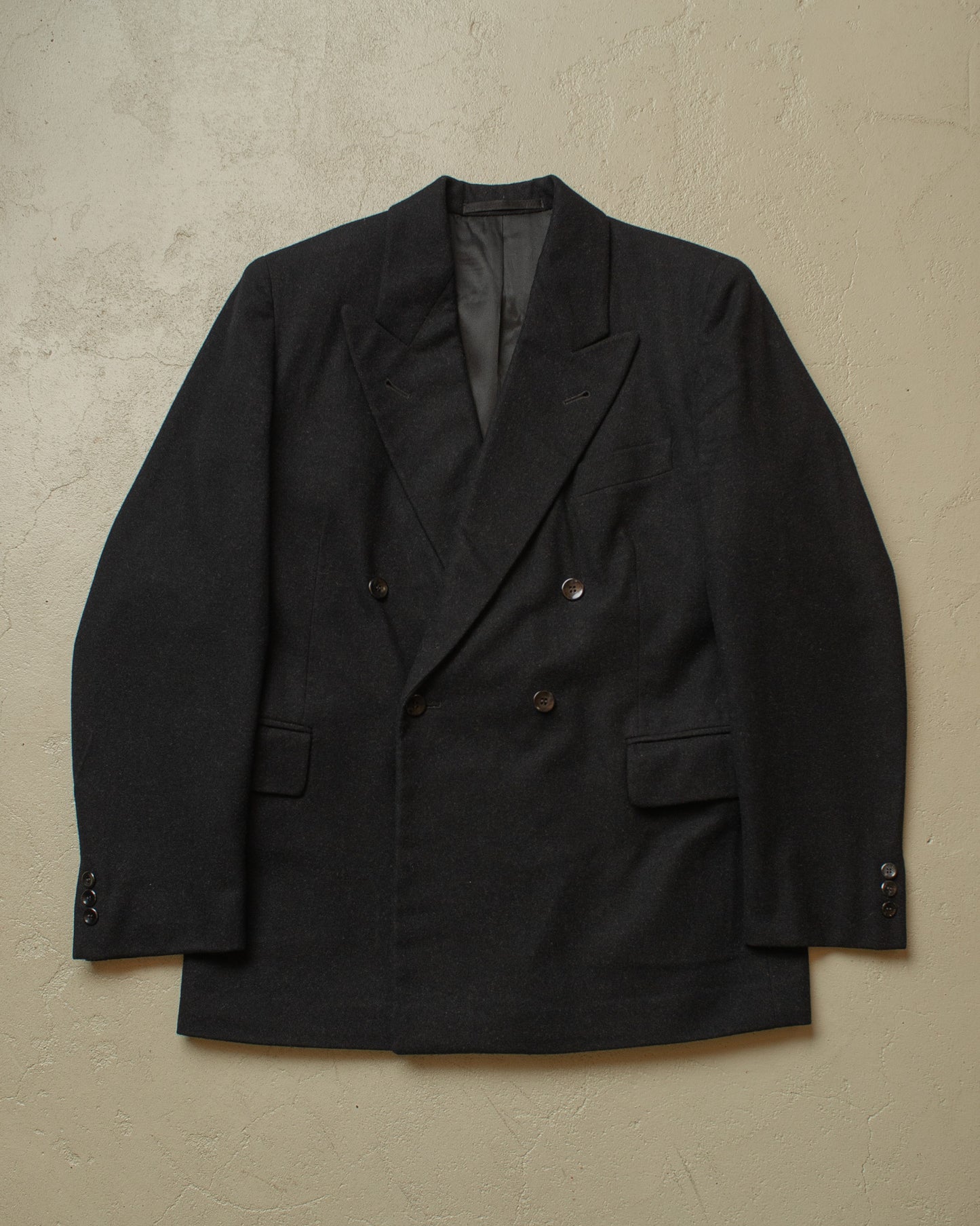 1930s German Double breasted Peak Lapel Suit Jacket black - M