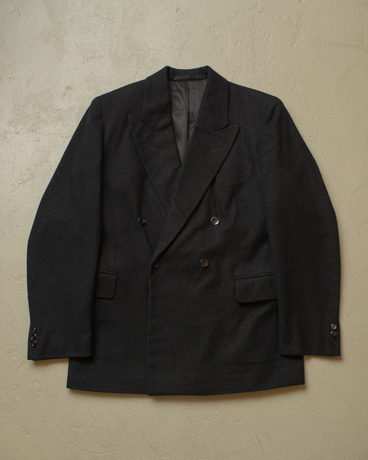 1930s German Double breasted Peak Lapel Suit Jacket black - M