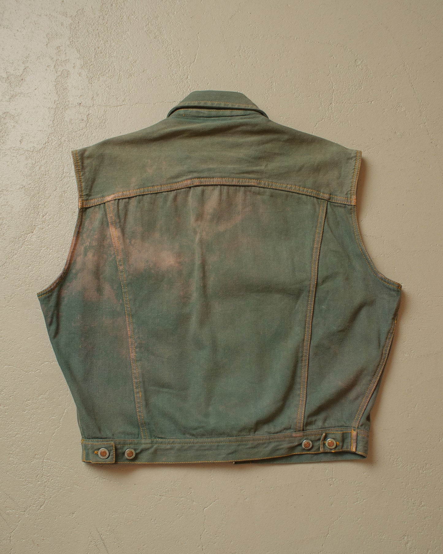 1980s Sunfaded Underground Denim Vest green - M/L