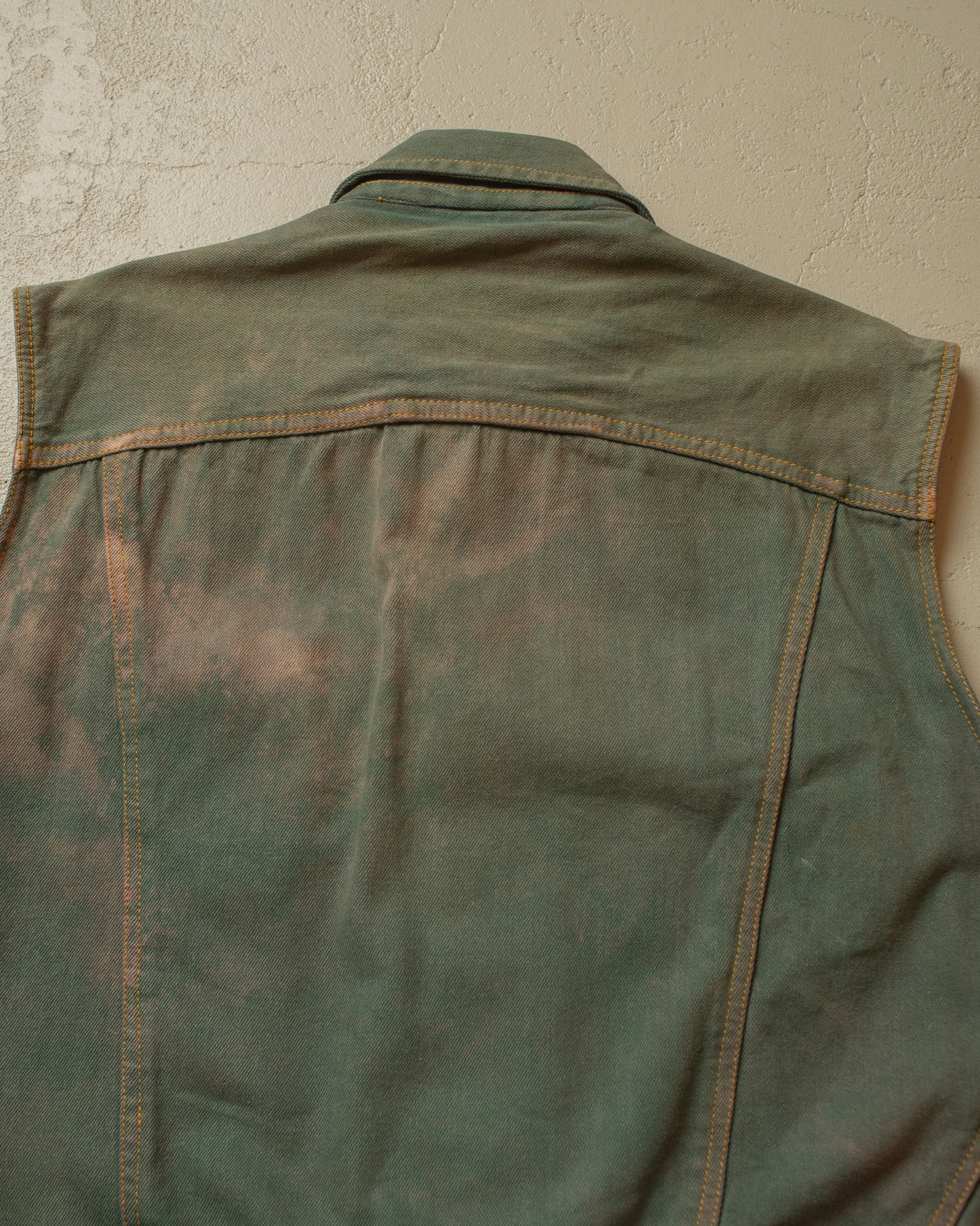 1980s Sunfaded Underground Denim Vest green - M/L