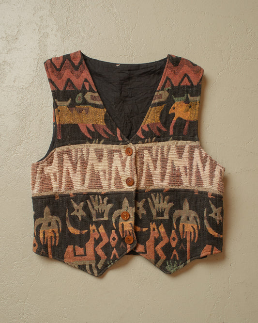1970s/80s crazy Pattern Cotton Vest multi - S/M