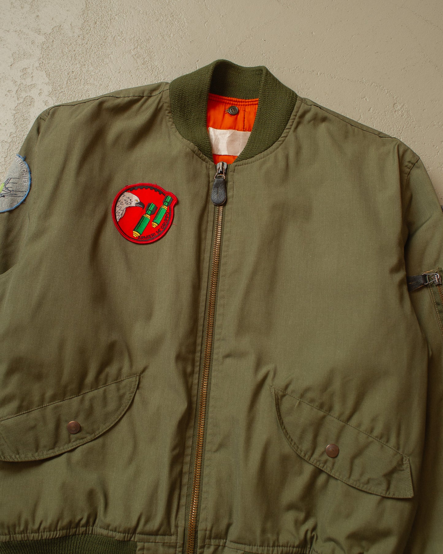 1970s Italian Air Force L-2B lined Flight Jacket khaki - L