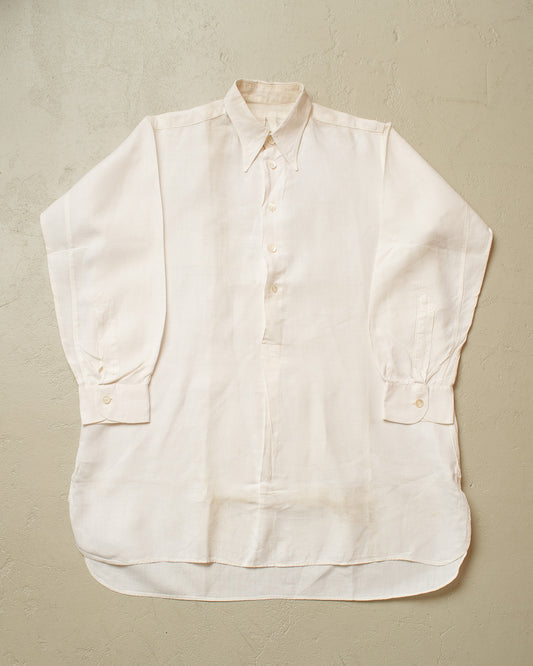 1930s German Linen Spearpoint Collar Shirt white - M
