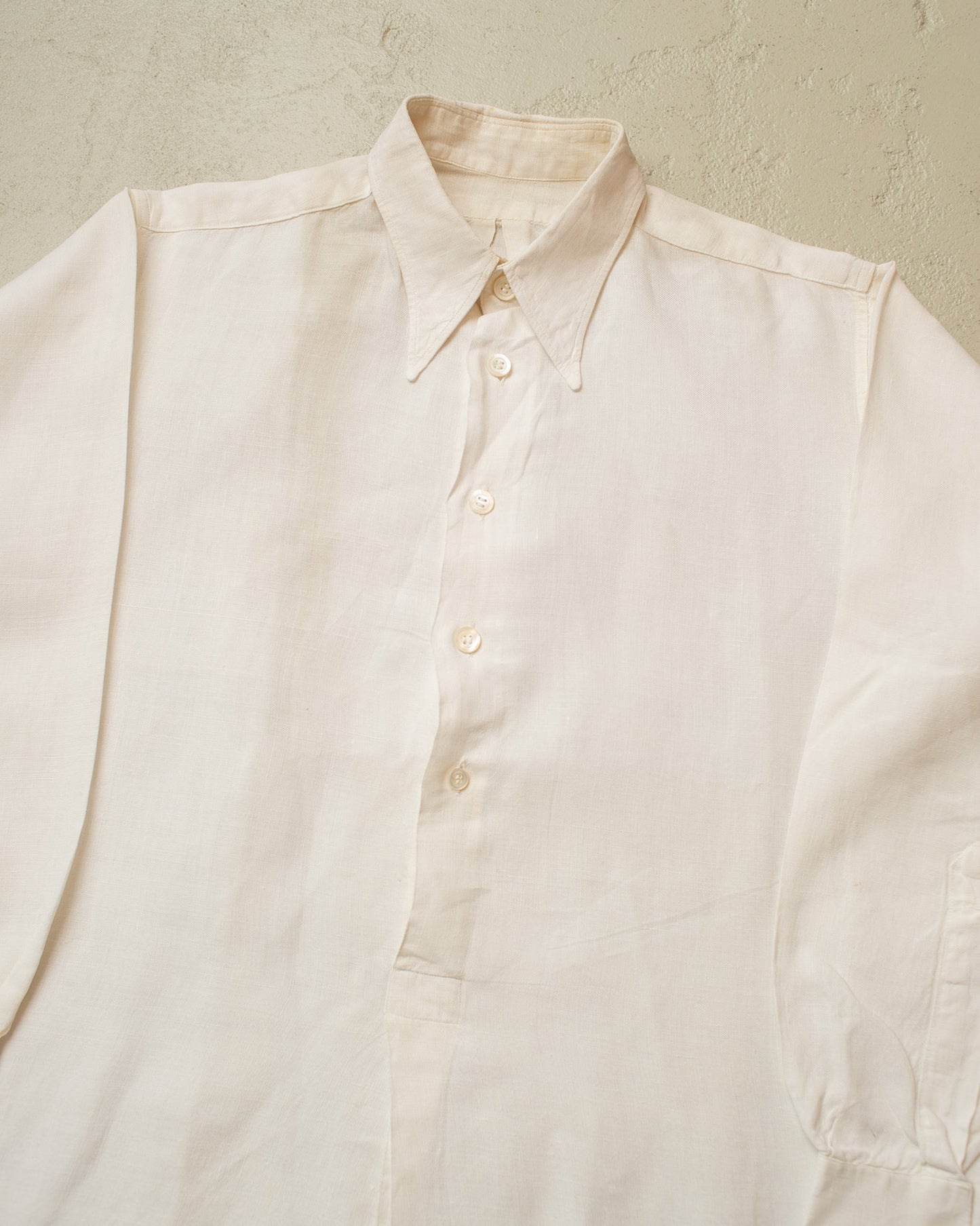 1930s German Linen Spearpoint Collar Shirt white - M