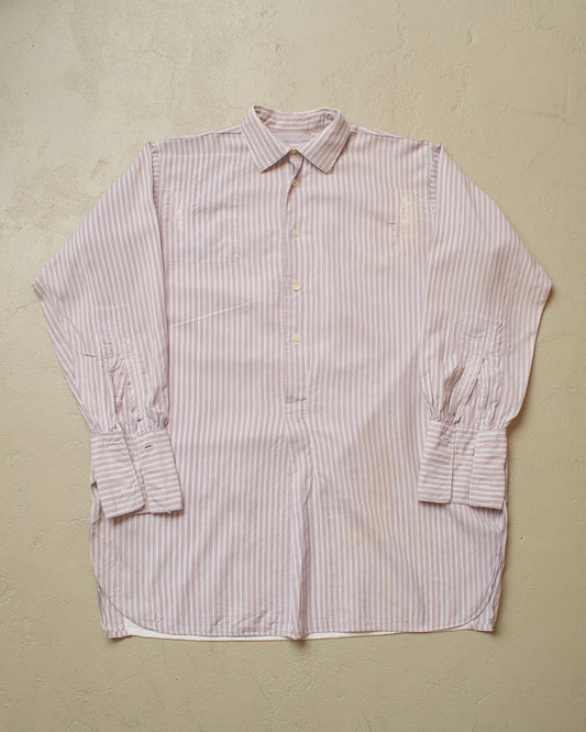 1930s/40s German striped Shirt white/burgundy - M/L