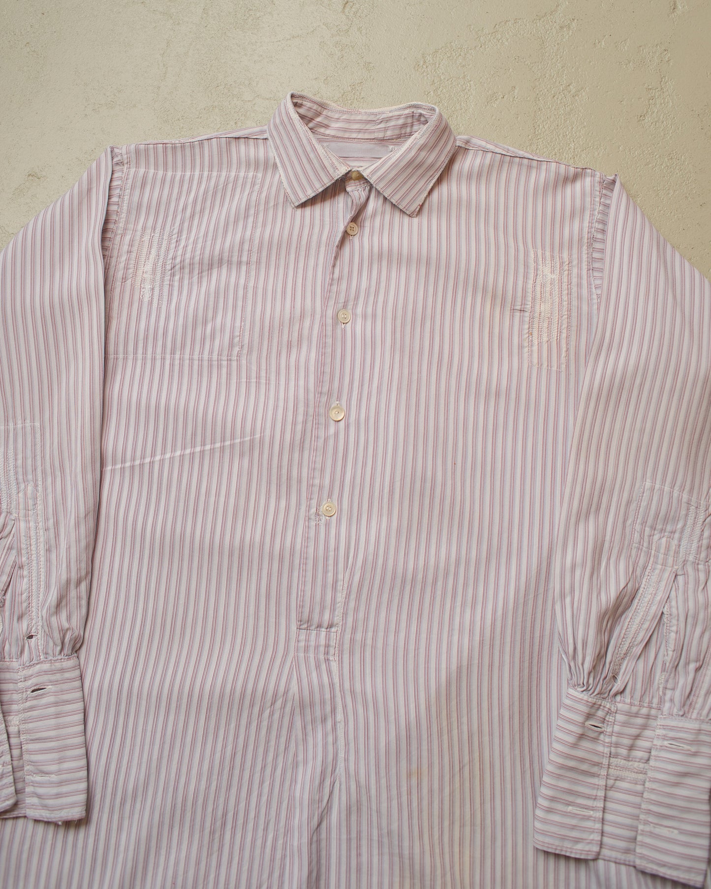 1930s/40s German striped Shirt white/burgundy - M/L