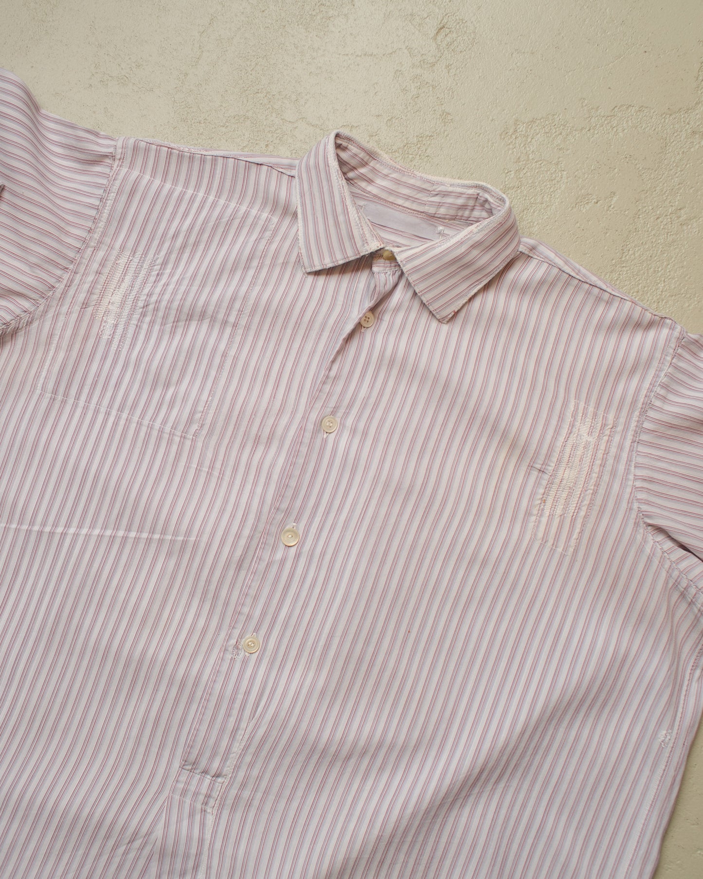 1930s/40s German striped Shirt white/burgundy - M/L