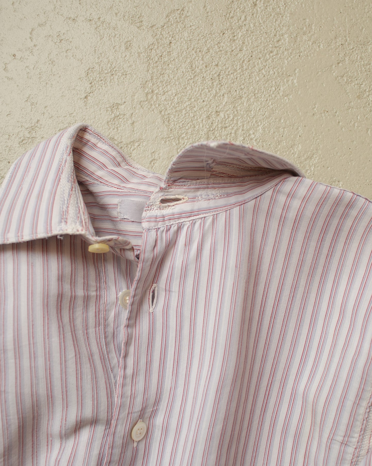 1930s/40s German striped Shirt white/burgundy - M/L