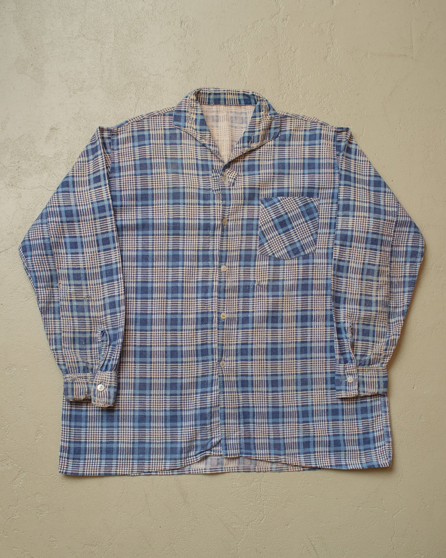 1950s German checkered Cotton Flannel Shirt blue - M/L