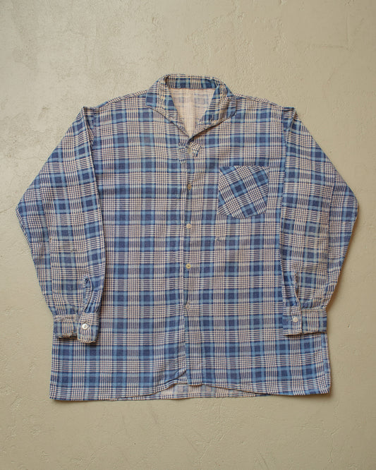 1950s German checkered Cotton Flannel Shirt blue - M/L